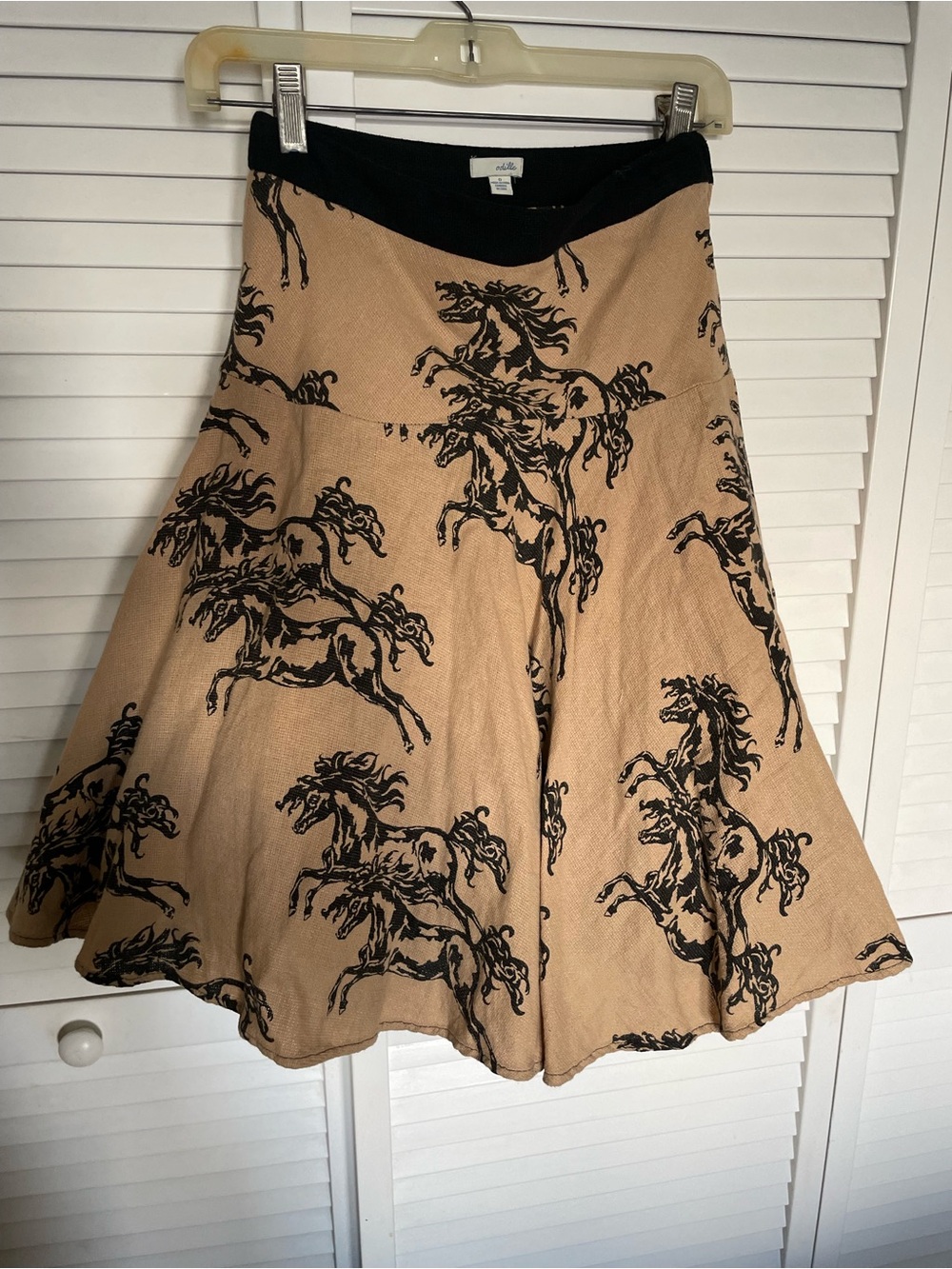 Odille Tan Circle Skirt with Black Horse Print